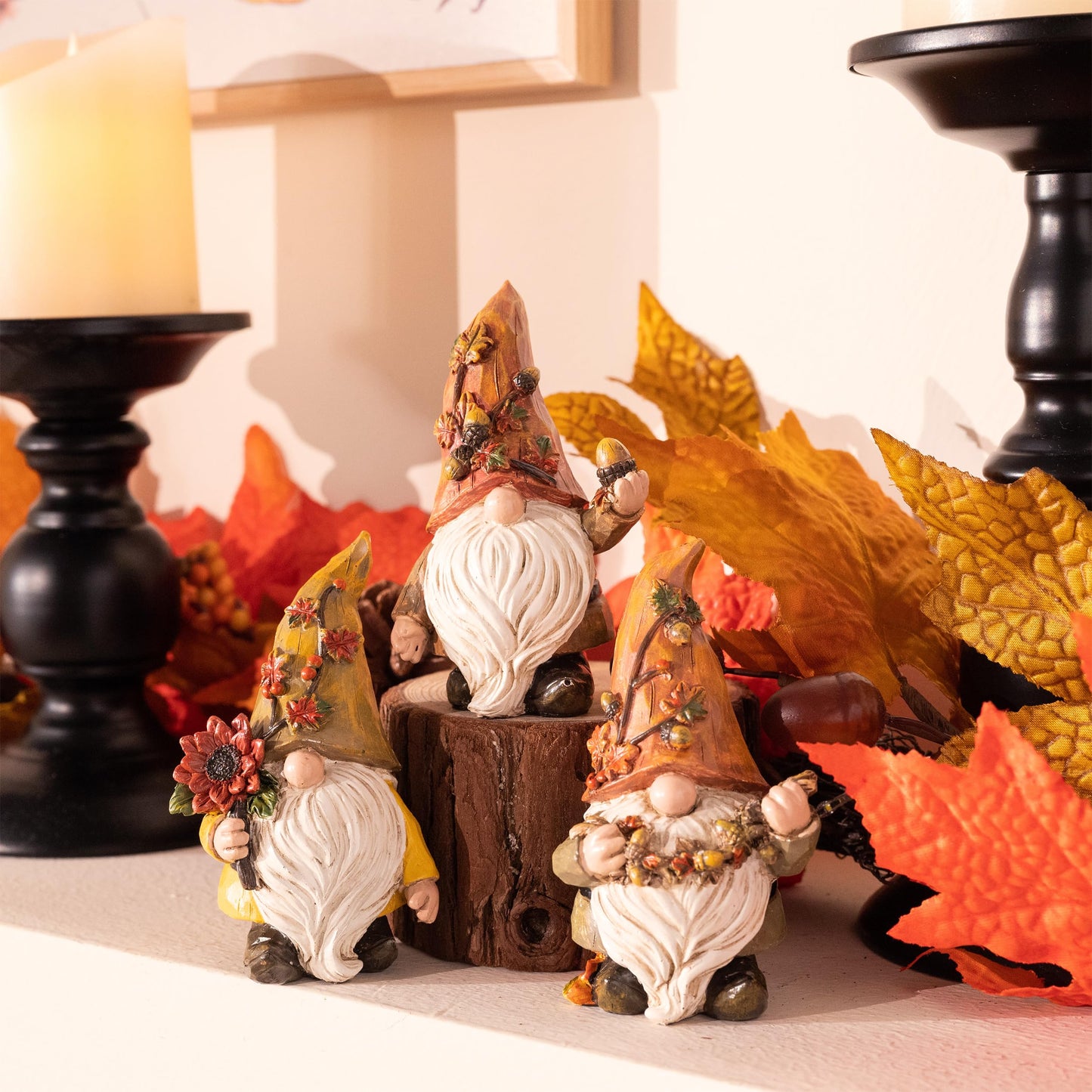 Valery Madelyn Autumn Decorations, Lovely Set of 3 Medium Gonks Ornaments, Waterproof Resin Autumn Home Decor, Gonks Gifts for Women, Fall Decorations for Living Room, Bedroom, Garden 10CM