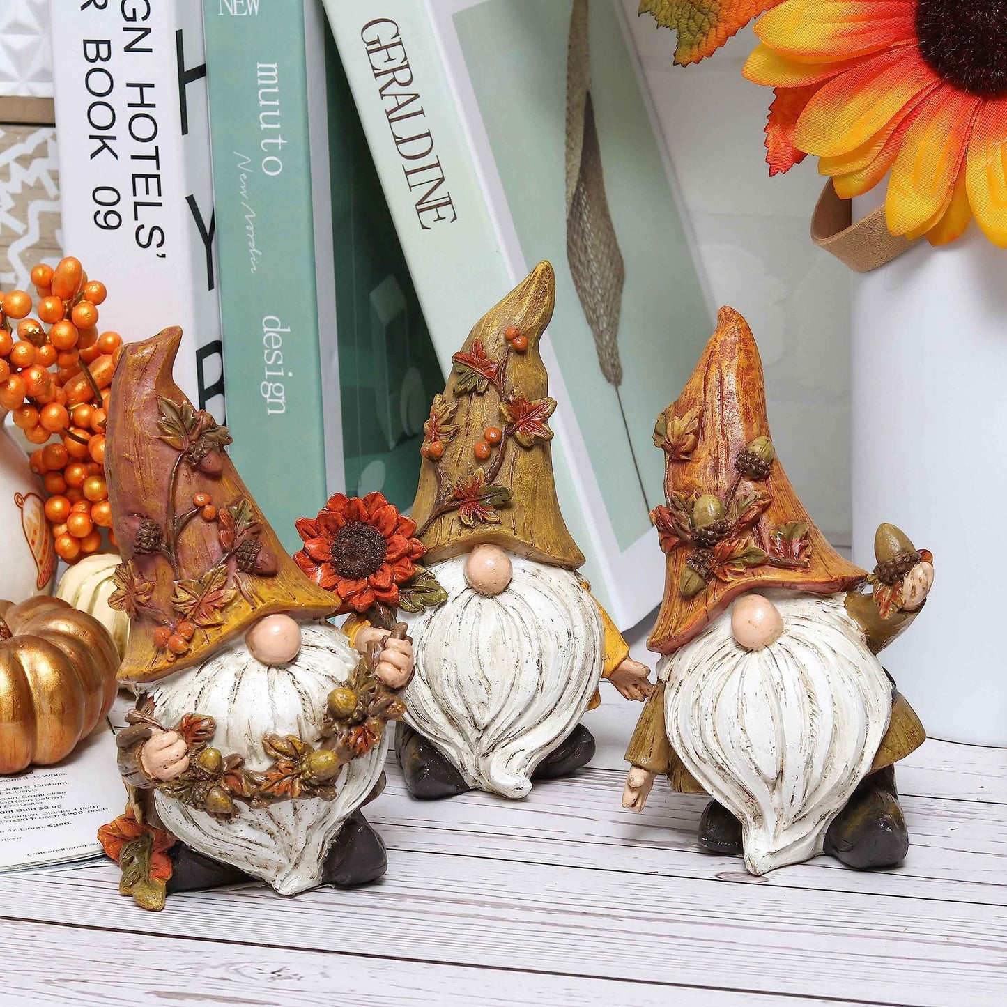 Valery Madelyn Autumn Decorations, Lovely Set of 3 Medium Gonks Ornaments, Waterproof Resin Autumn Home Decor, Gonks Gifts for Women, Fall Decorations for Living Room, Bedroom, Garden 10CM
