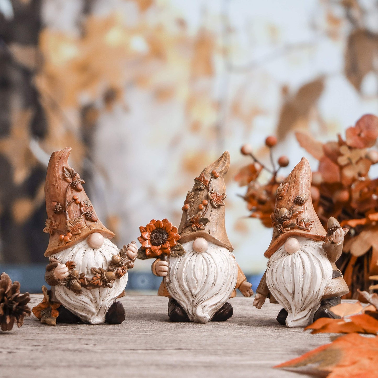 Valery Madelyn Autumn Decorations, Lovely Set of 3 Medium Gonks Ornaments, Waterproof Resin Autumn Home Decor, Gonks Gifts for Women, Fall Decorations for Living Room, Bedroom, Garden 10CM