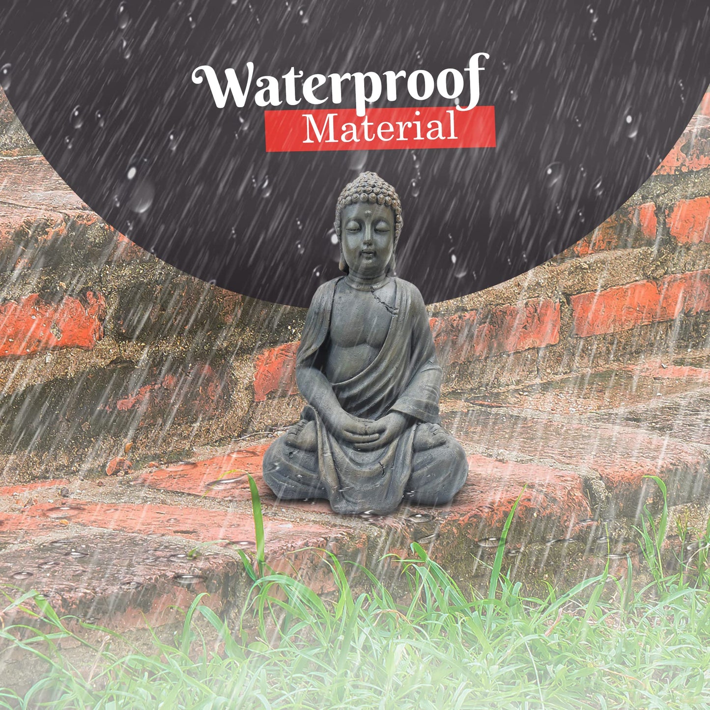 Sitting Buddha Garden Ornament Outdoor Statue Indoor Home Decor Bronzed Effect Figurine Table top Thai Meditating Décor Zen Weather Resistant 25cm Tall