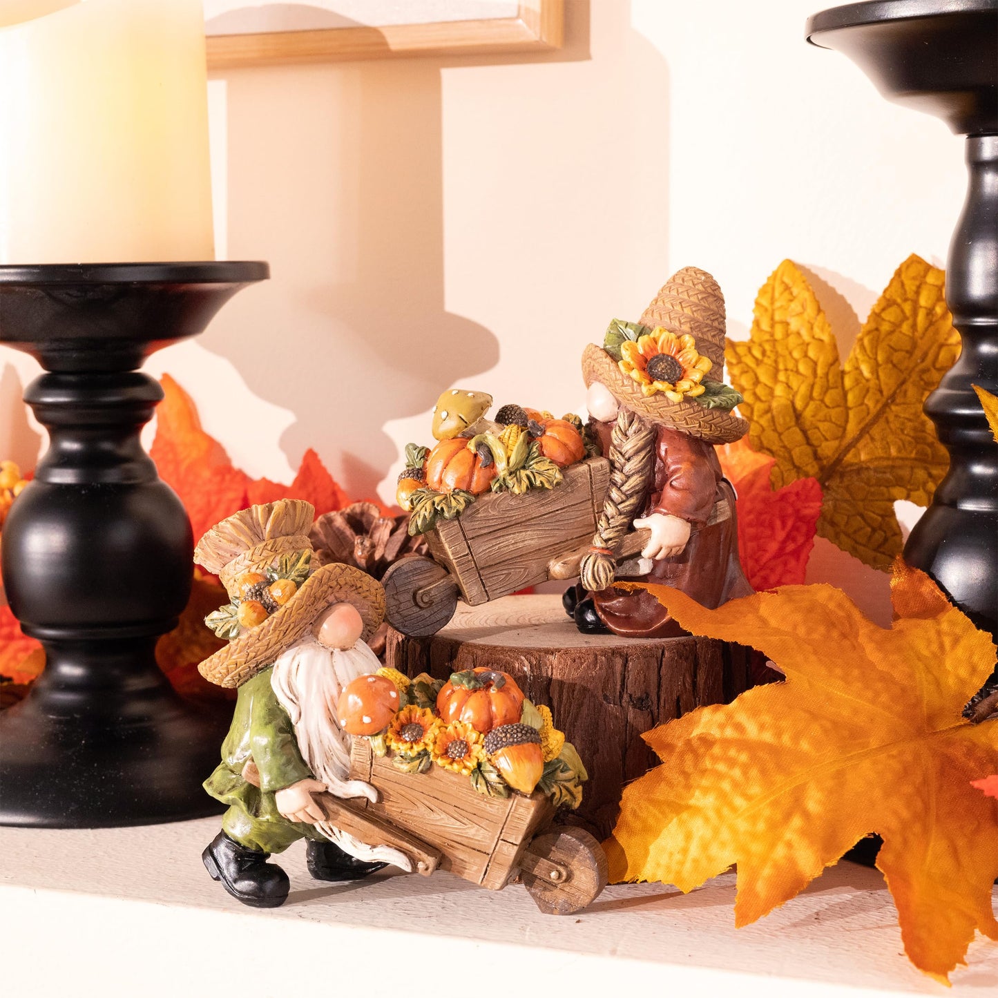 Valery Madelyn Autumn Decorations, Lovely Set of 2 Medium Fall Gonks Ornaments with Harvest Cart, Waterproof Resin Autumn Decor for Gonks Gifts, Fall Decorations for Living Room, Bedroom, Garden 10CM
