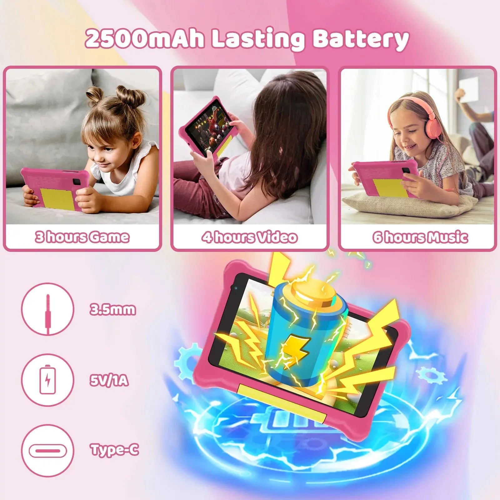 Kids' Quad-Core Android 7 Tablet 1GB RAM 32GB Storage WiFi Bluetooth Game Pad Compatible Tablet for Children - Mega Store