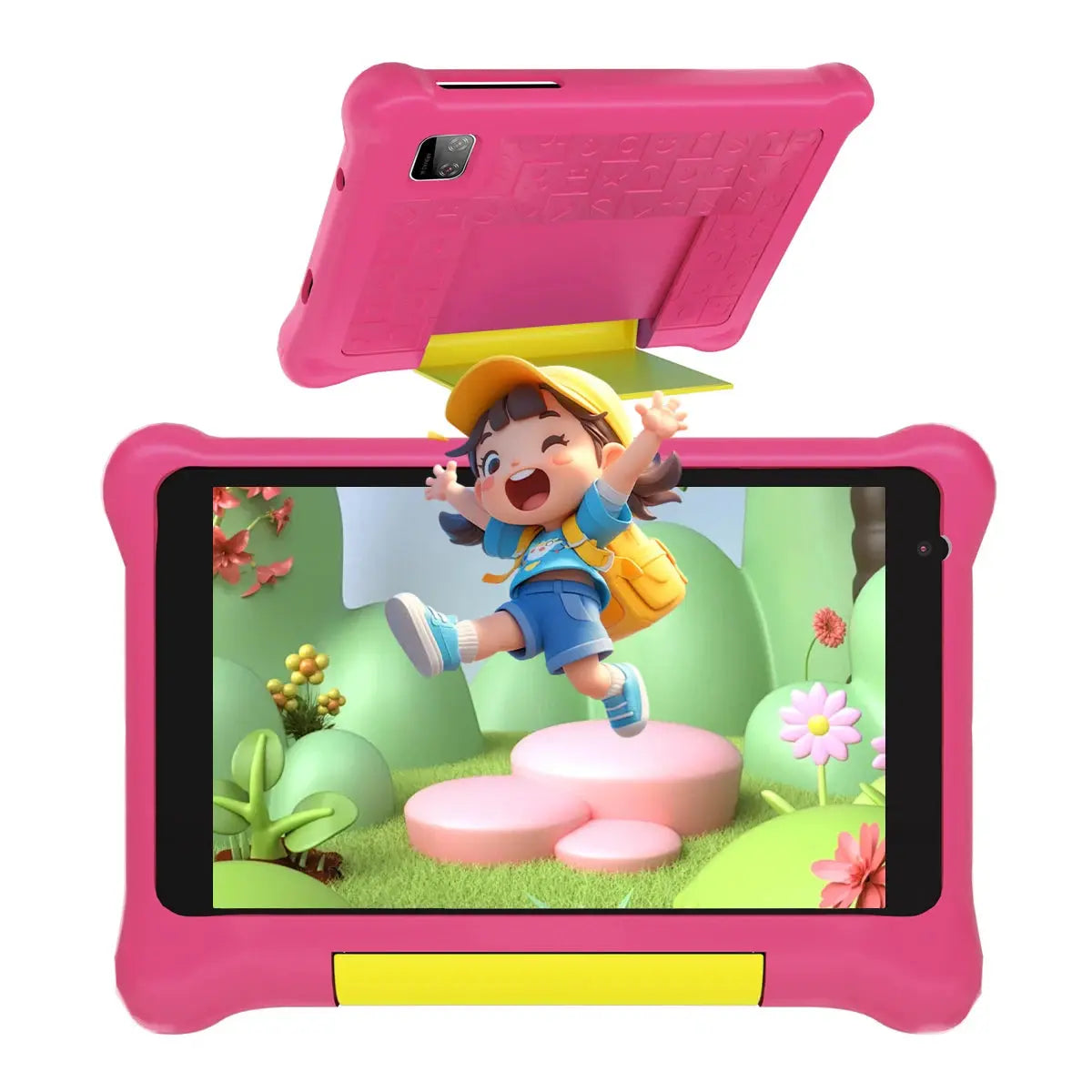 Pink kids quad-core Android 7 tablet with 7-inch display and protective case