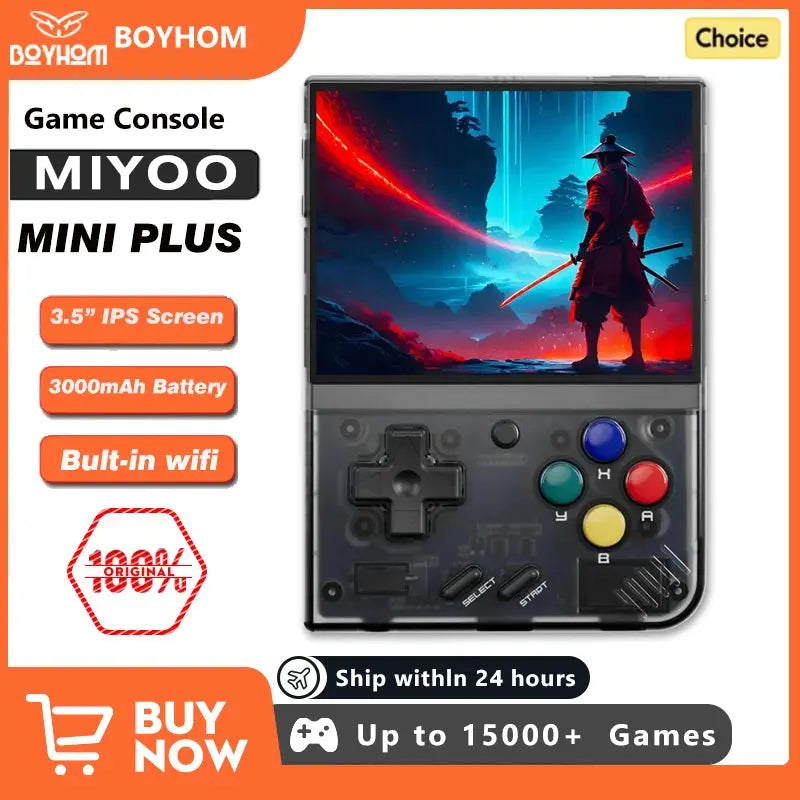 MIYOO Mini Plus Portable handheld retro gaming console with 3.5-inch IPS screen and built-in WiFi