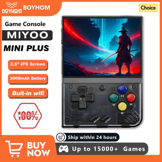 MIYOO Mini Plus Portable handheld retro gaming console with 3.5-inch IPS screen and built-in WiFi