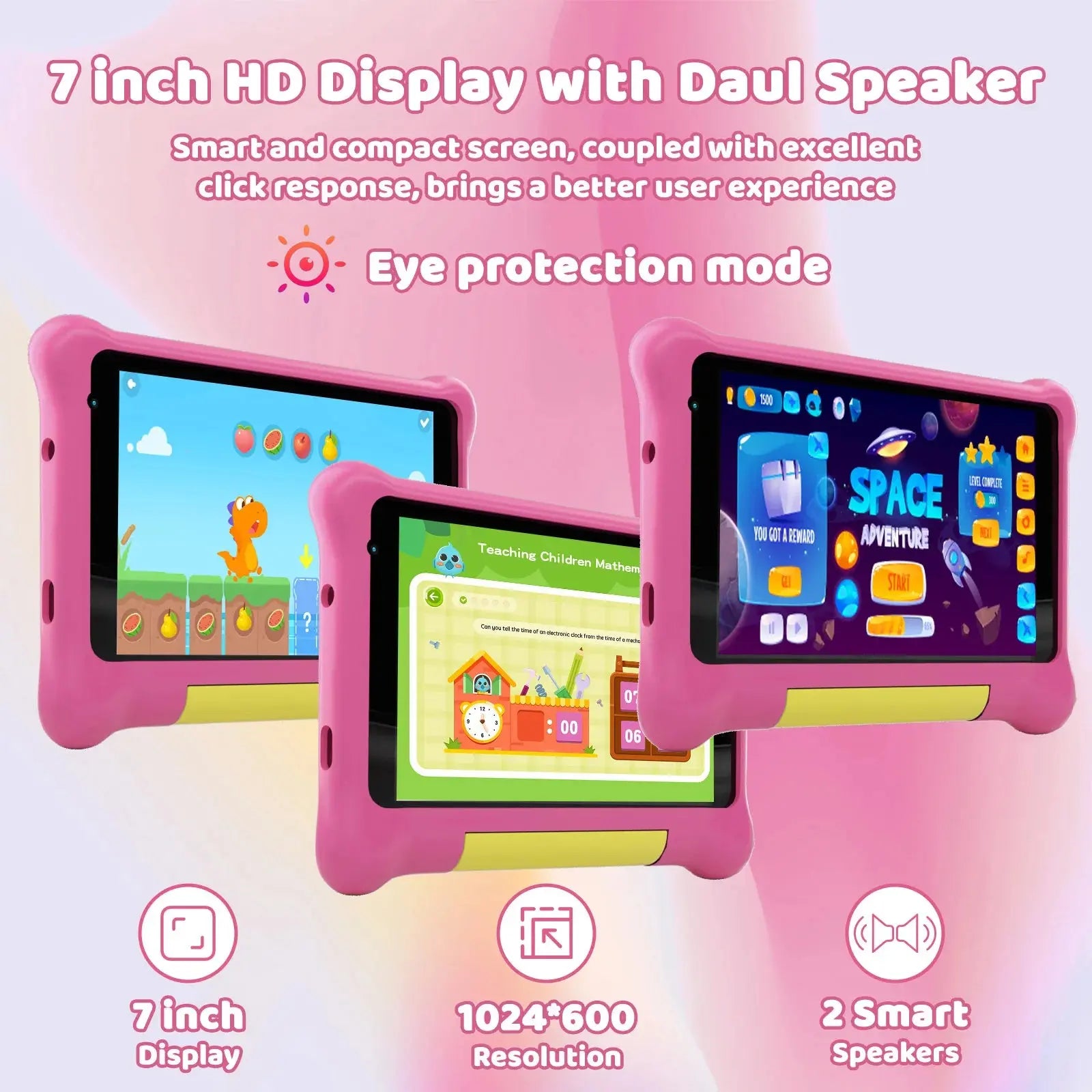 Kids' Quad-Core Android 7 Tablet 1GB RAM 32GB Storage WiFi Bluetooth Game Pad Compatible Tablet for Children - Mega Store