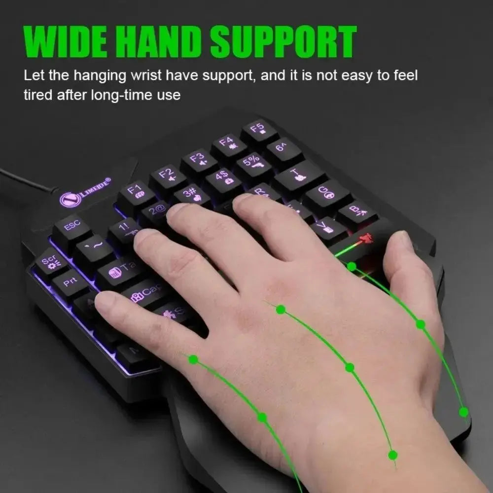 Mini one handed luminous gaming keyboard with 35 keys and ergonomic wrist support for desktop PC