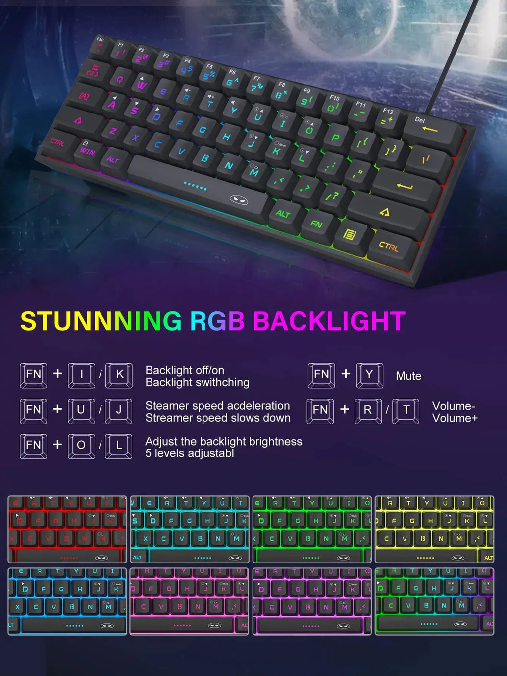 MageGee Mini 60% Gaming Keyboard, RGB Backlit 61 Key Ultra-Compact Keyboard, TS91 Ergonomic Waterproof Mechanical Feeling Office - Mega Store