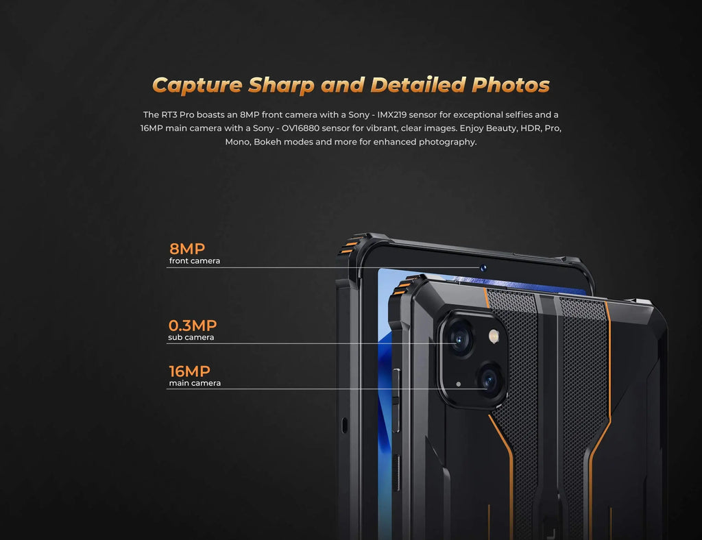 Oukitel RT3 PRO 5150mAh Battery 8"HD Display 13.9mm Ultra-Slim Profile IP68 &IP69K & MIL-STD-810H - Mega Store