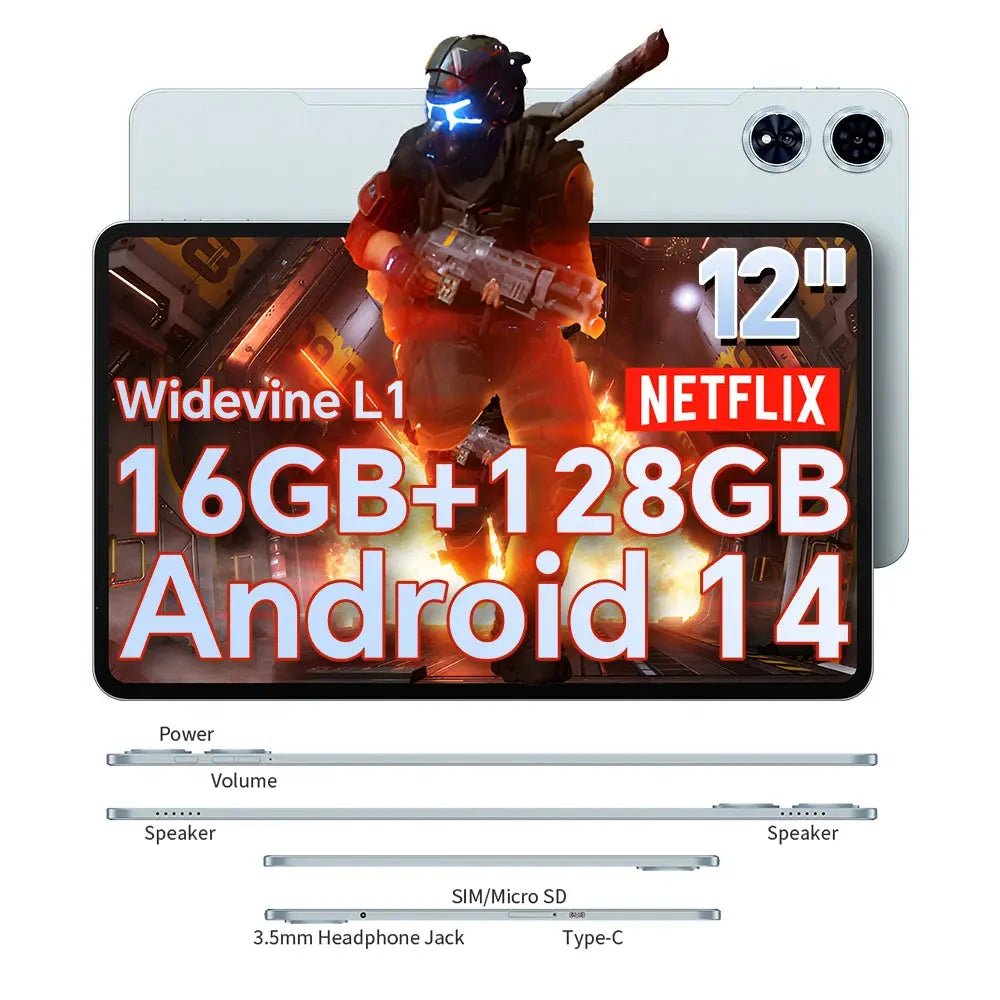 Teclast T60 Plus Tablets 12" 90Hz 2K Display Android 14 L1 MTK Helio G88 6GB/128GB 8000mAh Battery 4G LTE Global Version Tab2025 - Mega Store