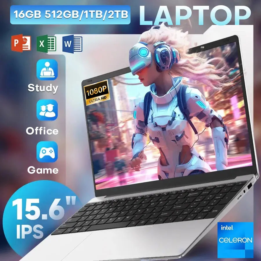 15.6 inch Laptop Computer Intel Celeron N4000 Notebook PC Fingerprint Unlock Windows 11 Pro 16GB RAM 1TB SSD 1920*1080P Laptops Mega Store 4