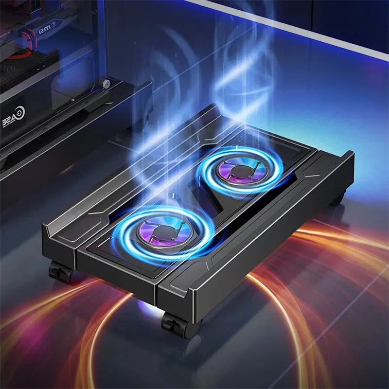 Mobile PC Tower Stand Adjustable Computer CPU Holder Telescopic Desktop Stand CPU Cart with RGB Cooling Fan Heat Dissipation Mega Store 4