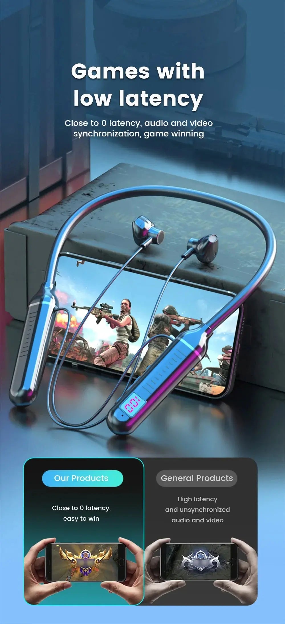 Wireless Earphones 5.3 Neckband Headphones Gaming LED Display Stereo Sports Headset Halter Waterproof Magnetic Earbuds Mega Store 4