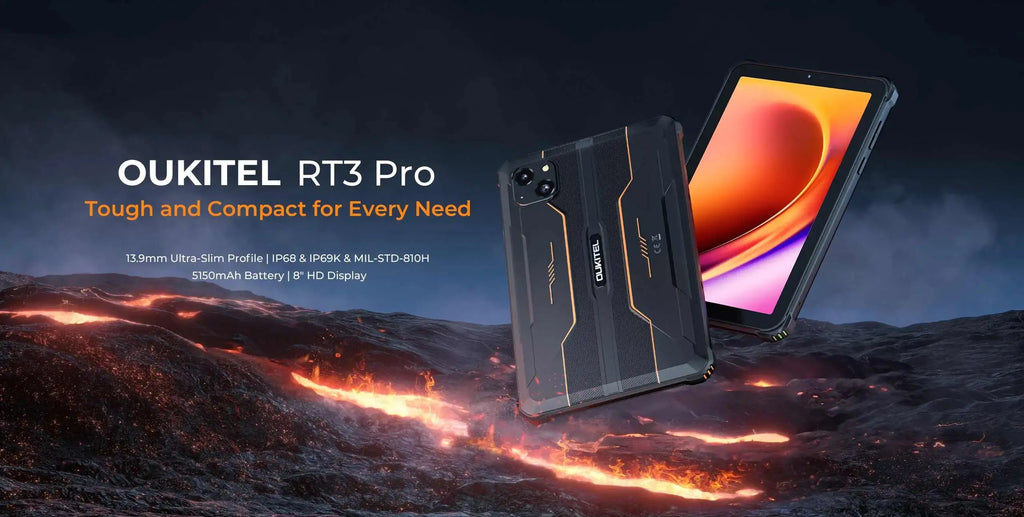 Oukitel RT3 PRO 5150mAh Battery 8"HD Display 13.9mm Ultra-Slim Profile IP68 &IP69K & MIL-STD-810H - Mega Store
