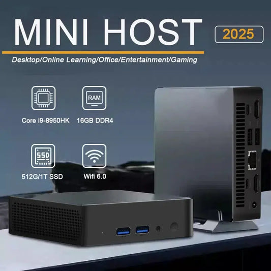 Portable Mini PC 2025 with Intel Core i9-8950HK, 16GB DDR4 RAM, 512GB/1TB SSD, WiFi 6, compact gaming desktop computer