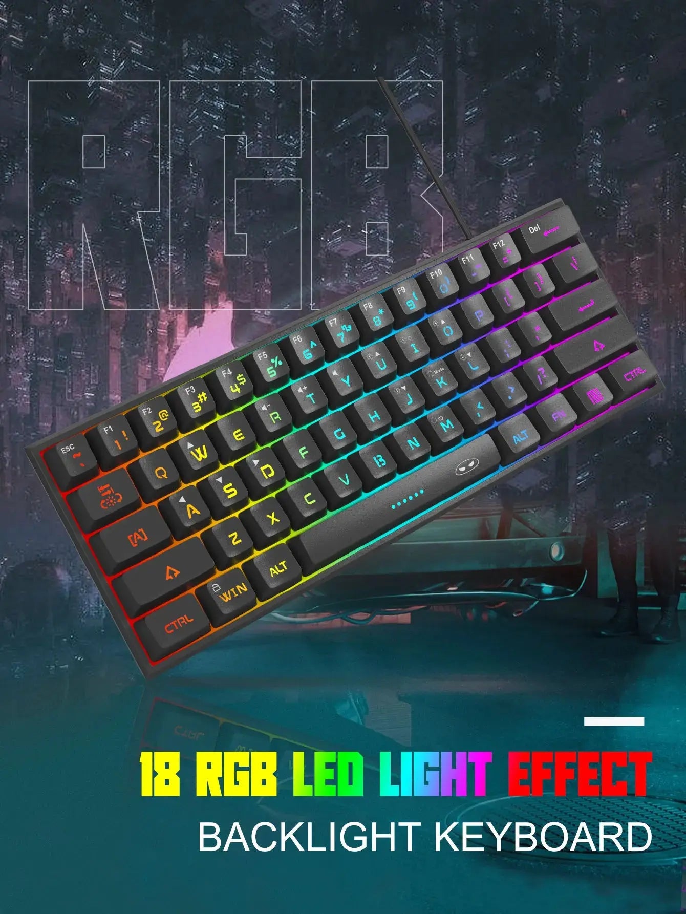 MageGee Mini 60% Gaming Keyboard, RGB Backlit 61 Key Ultra-Compact Keyboard, TS91 Ergonomic Waterproof Mechanical Feeling Office - Mega Store