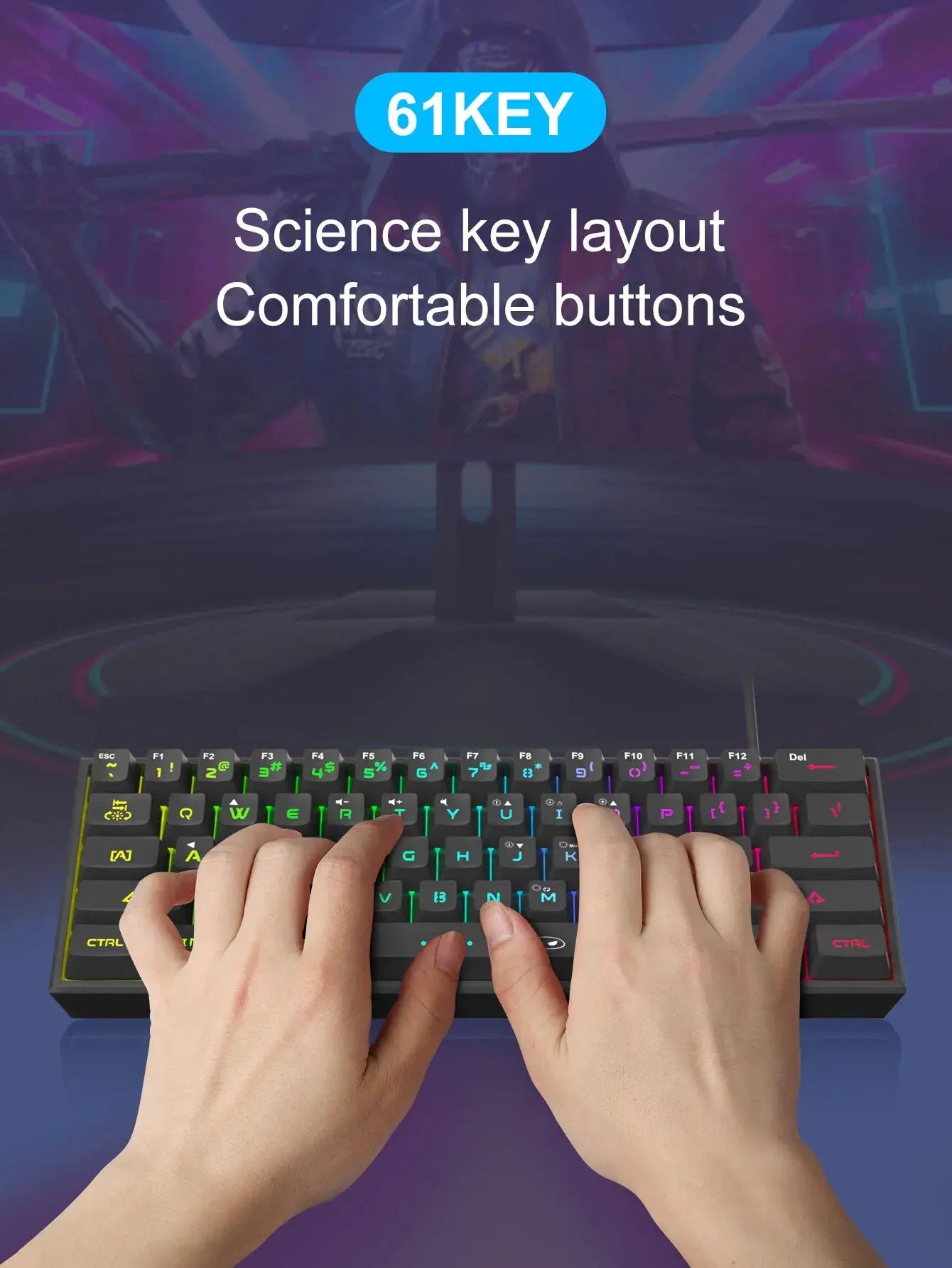 MageGee Mini 60% Gaming Keyboard, RGB Backlit 61 Key Ultra-Compact Keyboard, TS91 Ergonomic Waterproof Mechanical Feeling Office - Mega Store