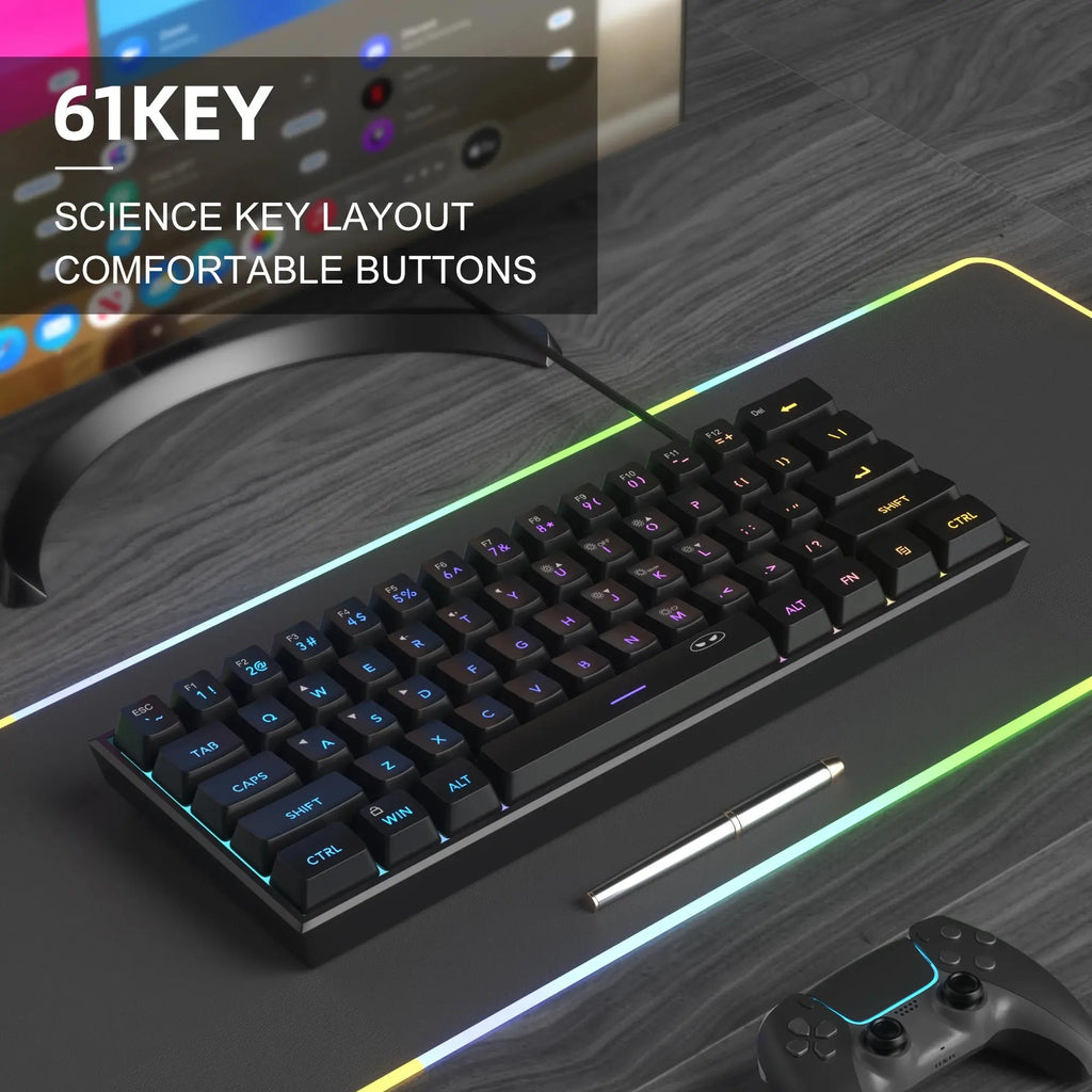 MageGee Mini 60% Gaming Keyboard, RGB Backlit 61 Key Ultra-Compact Keyboard, TS91 Ergonomic Waterproof Mechanical Feeling Office - Mega Store