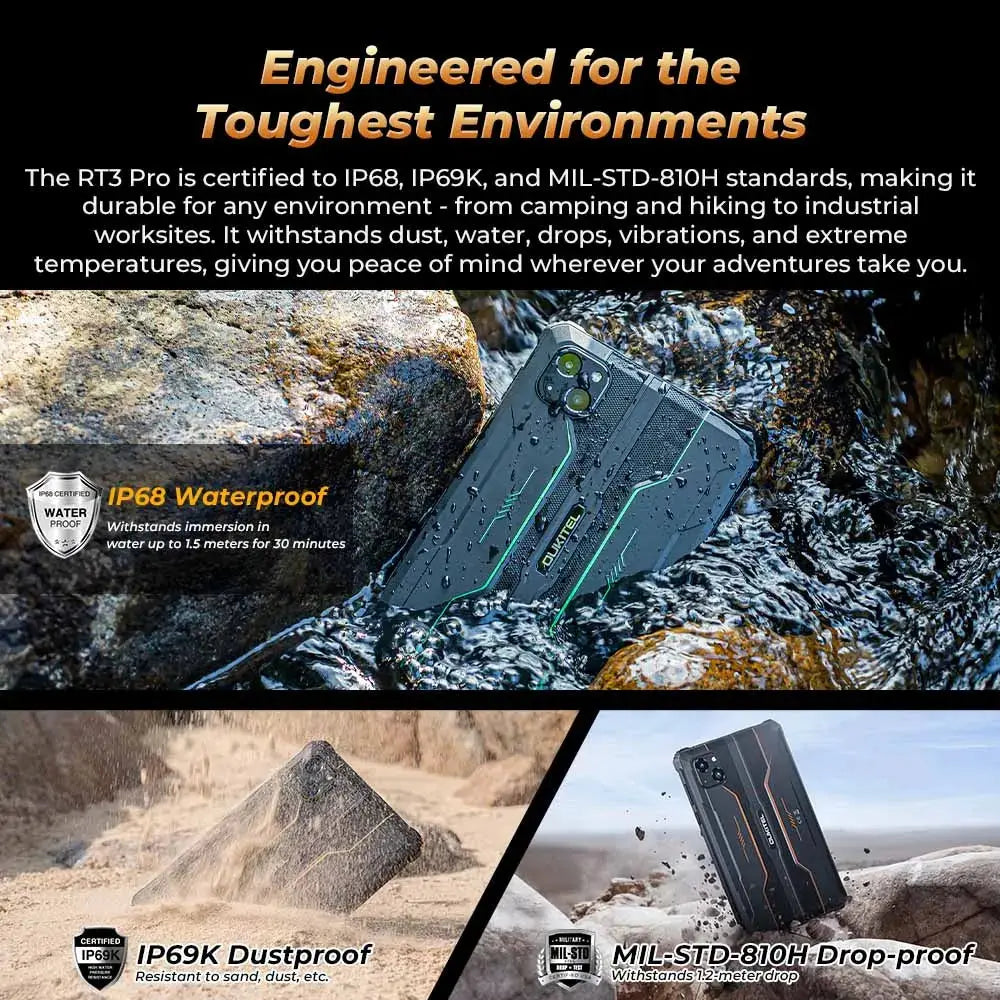 Oukitel RT3 PRO 5150mAh Battery 8"HD Display 13.9mm Ultra-Slim Profile IP68 &IP69K & MIL-STD-810H - Mega Store