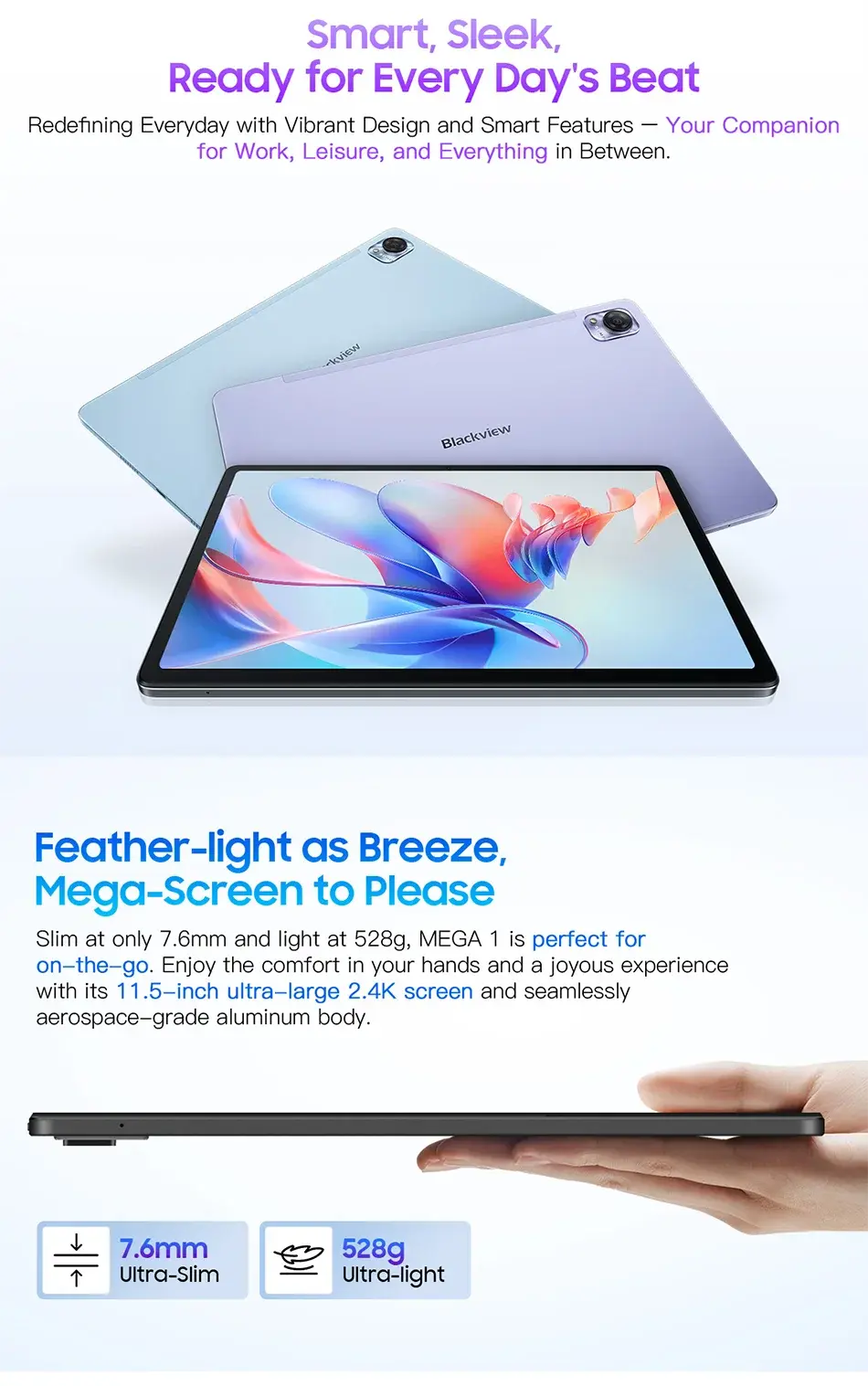【World Premiere】Blackview MEGA 1 Tablet 11.5 inch 2.4K 120Hz Display 12GB 256GB 8800mAh 50MP+13MP Camera 33W Fast Charging - Mega Store