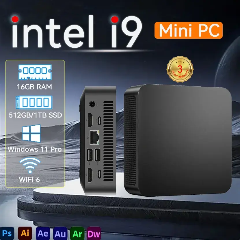Gaming Mini PC Intel Core i9 16GB RAM 1TB SSD Windows 11 Pro WiFi 6 compact desktop