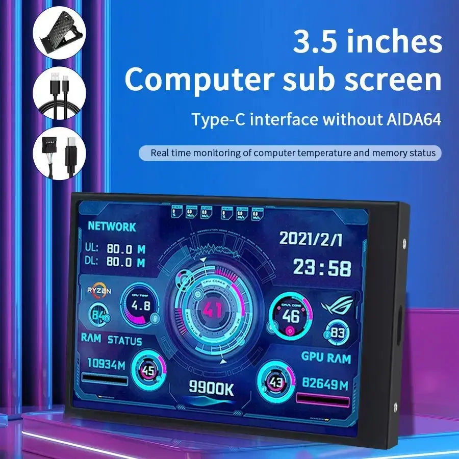Mini 3.5 inch IPS USB Type-C secondary computer monitor display with real-time hardware monitoring