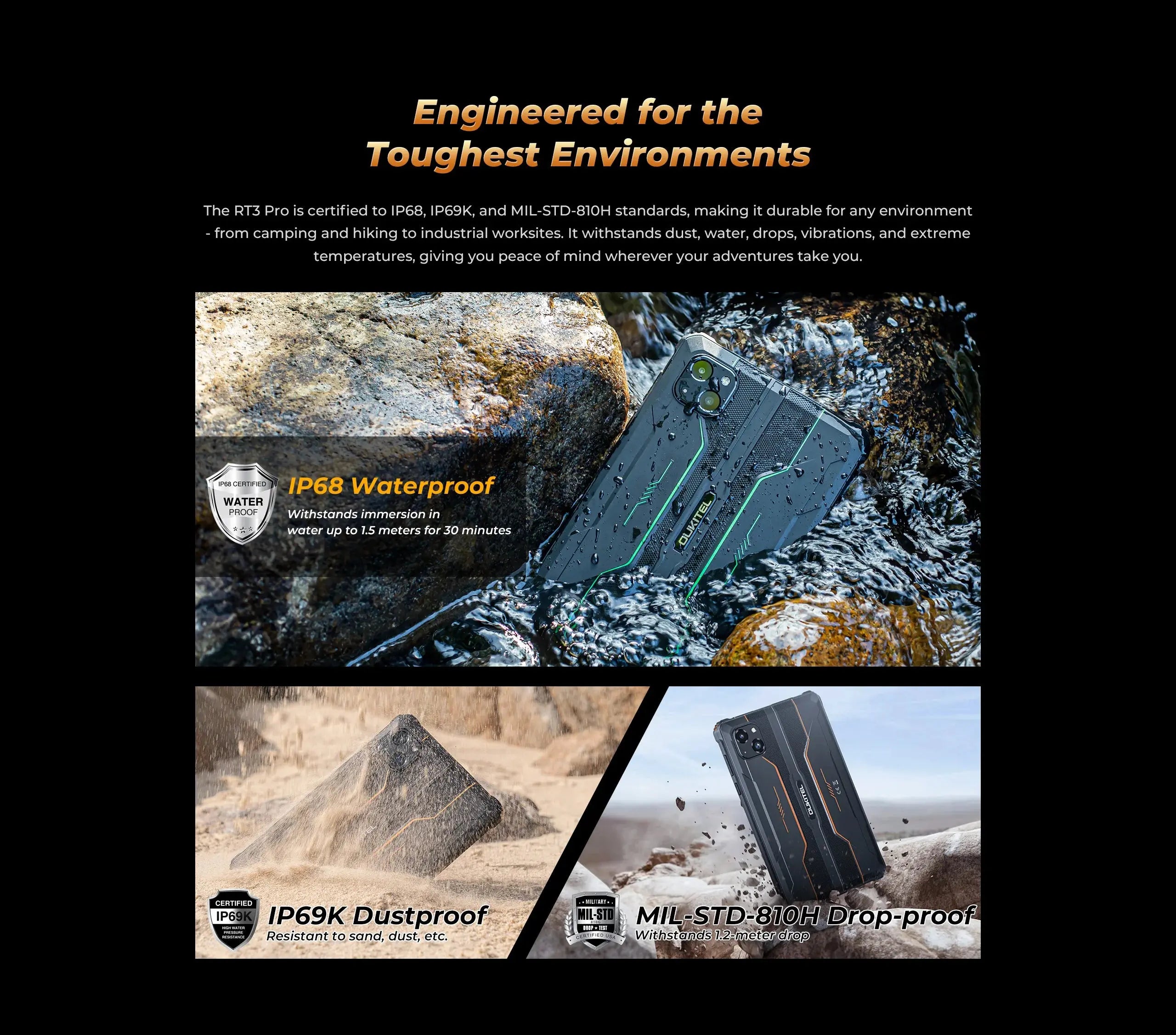 Oukitel RT3 PRO 5150mAh Battery 8"HD Display 13.9mm Ultra-Slim Profile IP68 &IP69K & MIL-STD-810H - Mega Store