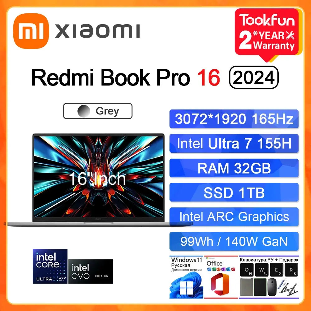 XIAOMI Redmi Book Pro 16 2024 Laptop Intel Ultra5 125H 7 155H RAM 32GB SSD 1TB 16"Inch 3.1K 165Hz Notebook Ultrabook Computer PC Mega Store 4