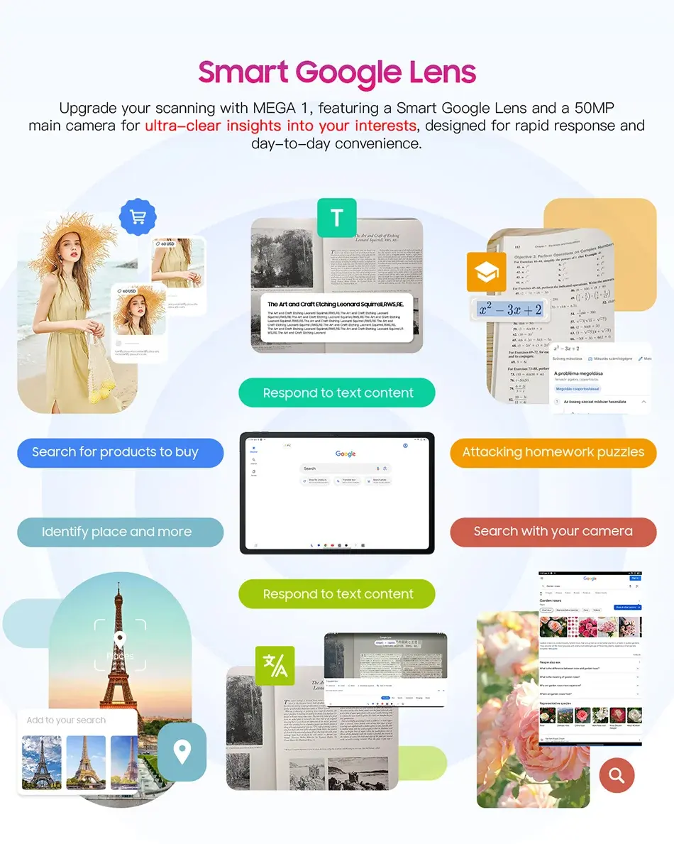 Blackview MEGA 1 Tablet with Smart Google Lens, 50MP camera, and text recognition features