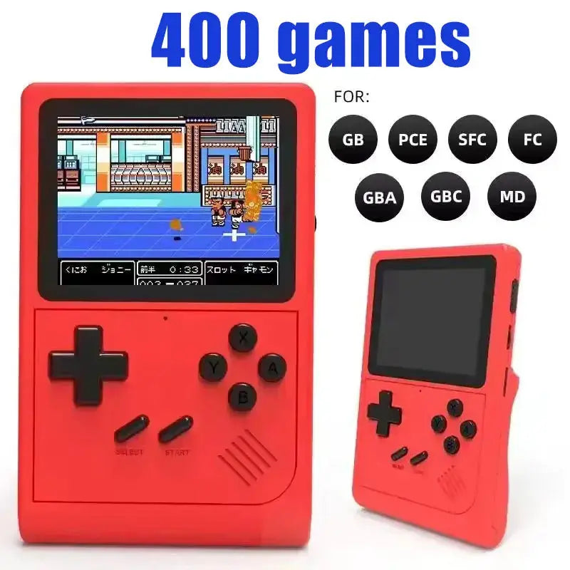 Red portable mini game console handheld with 3-inch LCD and 400+ retro 8-bit games for gaming gift