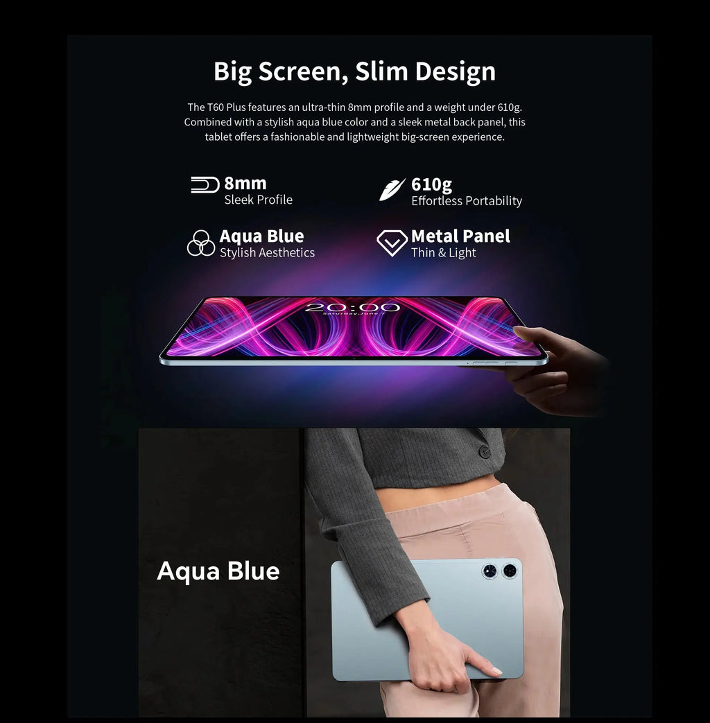 Teclast T60 Plus Tablets 12" 90Hz 2K Display Android 14 L1 MTK Helio G88 6GB/128GB 8000mAh Battery 4G LTE Global Version Tab2025 - Mega Store