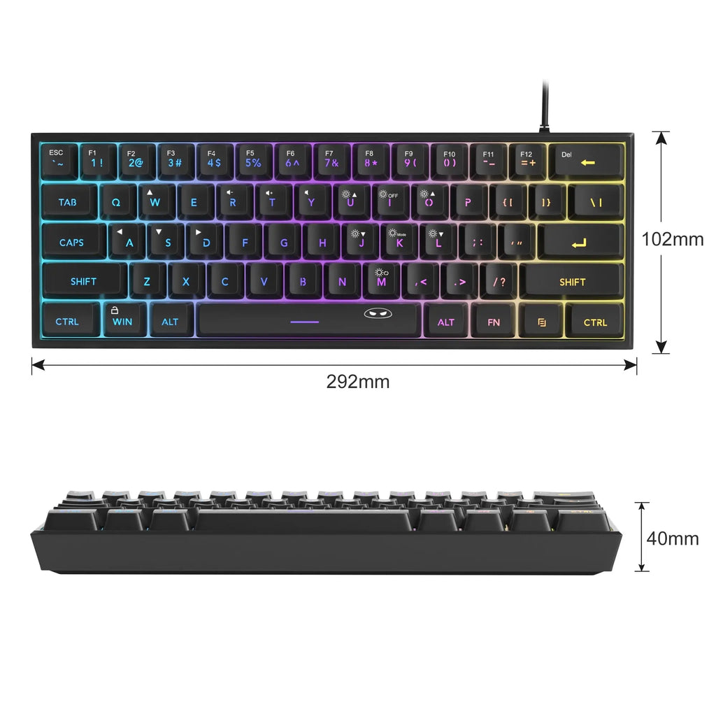 MageGee Mini 60% Gaming Keyboard, RGB Backlit 61 Key Ultra-Compact Keyboard, TS91 Ergonomic Waterproof Mechanical Feeling Office - Mega Store