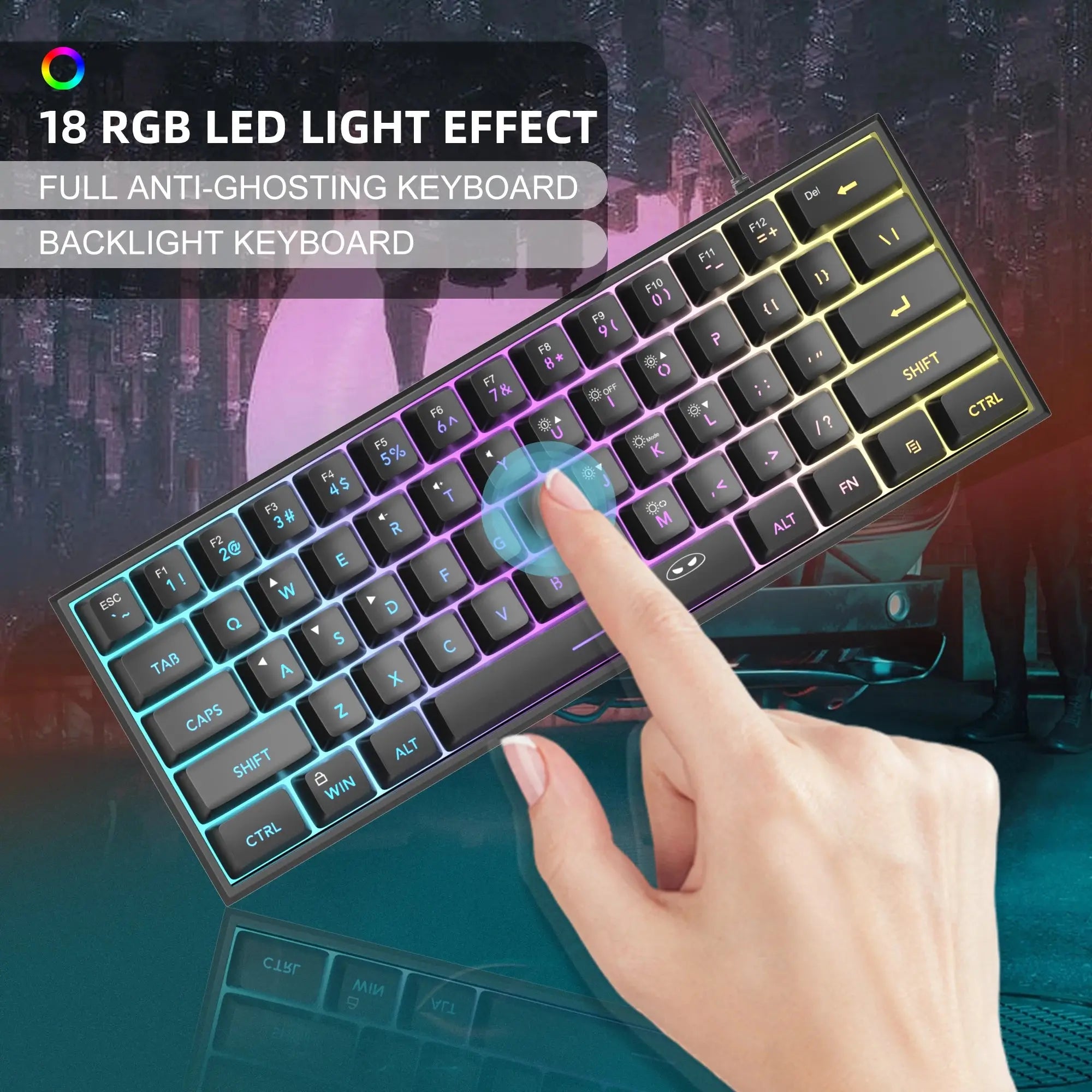 MageGee Mini 60% Gaming Keyboard, RGB Backlit 61 Key Ultra-Compact Keyboard, TS91 Ergonomic Waterproof Mechanical Feeling Office - Mega Store