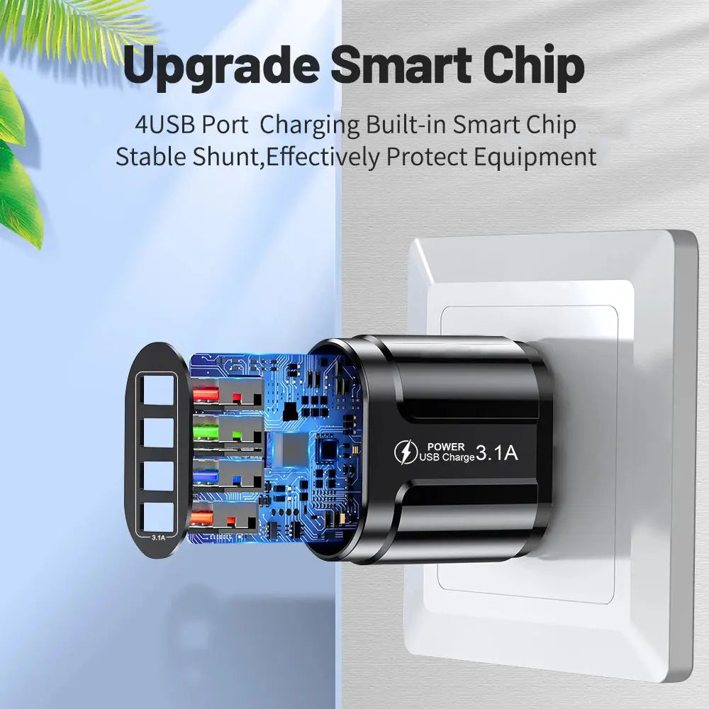 Australian USB Fast Charger AU Plug Quick Charger Mobile Phone Charger 3.1A Multiple 4 Ports USB Travel Adapter Wall Charger Mega Store 4