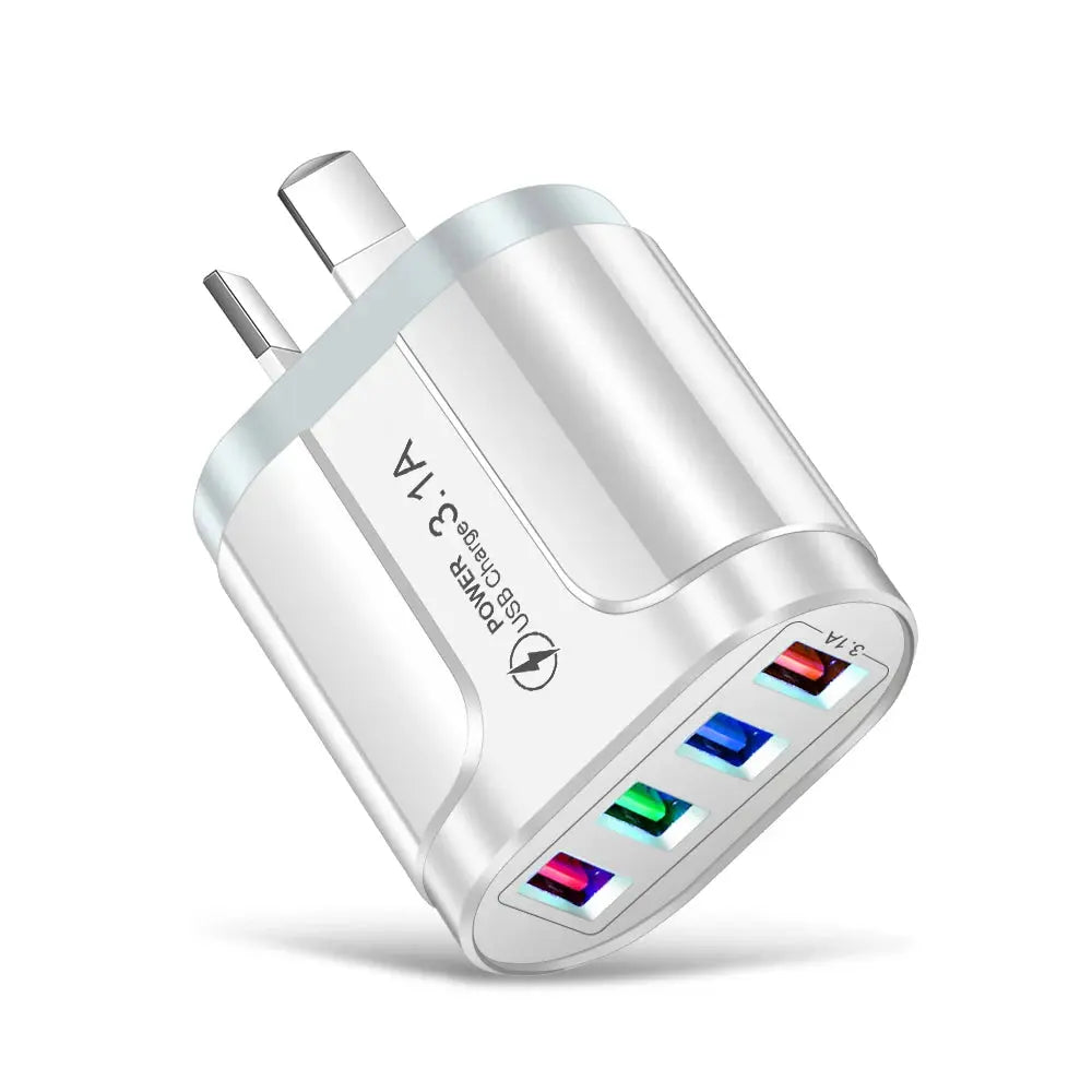 Australian USB Fast Charger AU Plug Quick Charger Mobile Phone Charger 3.1A Multiple 4 Ports USB Travel Adapter Wall Charger Mega Store 4