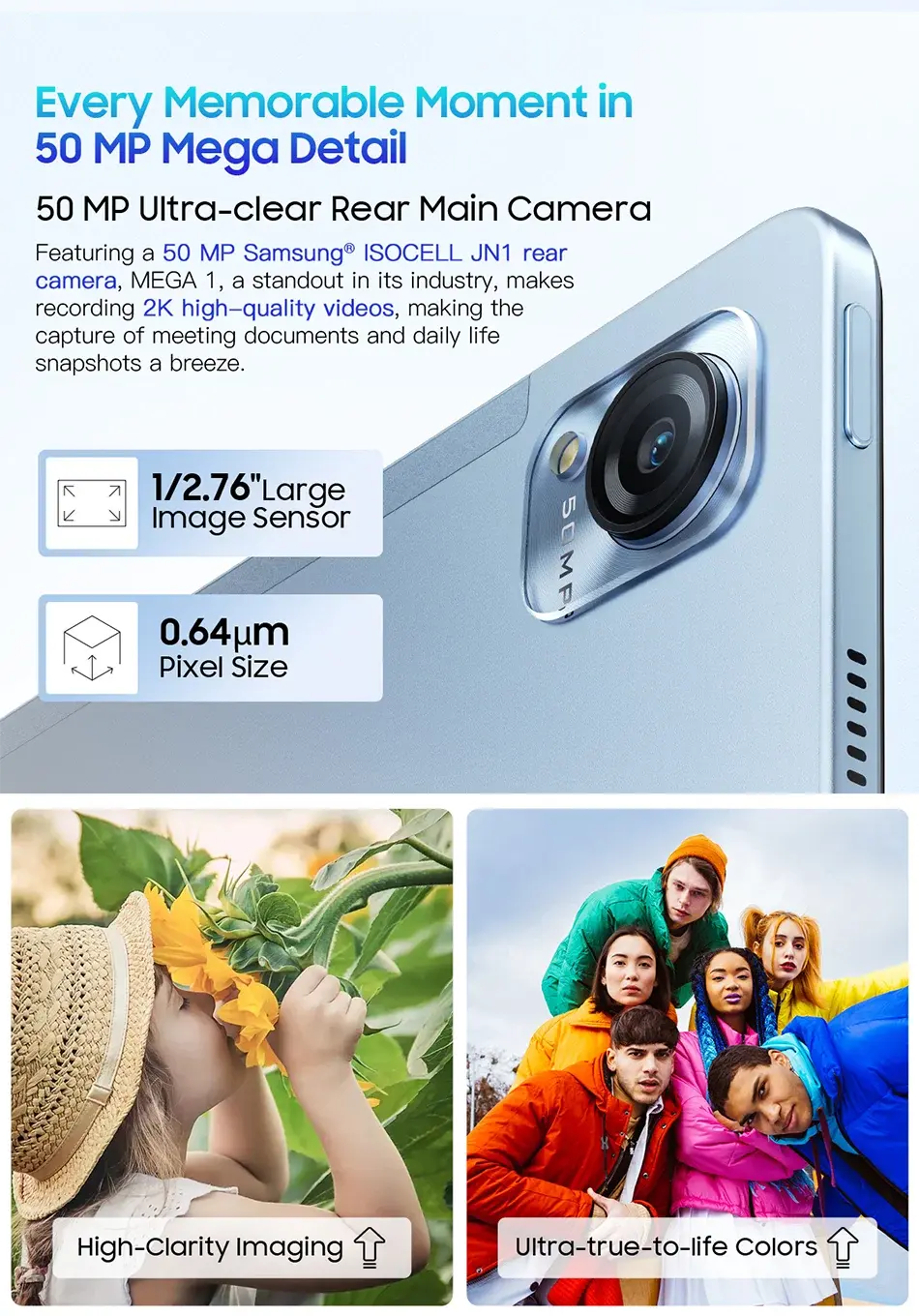 Blackview MEGA 1 Tablet with 50MP Samsung rear camera and ultra-clear imaging