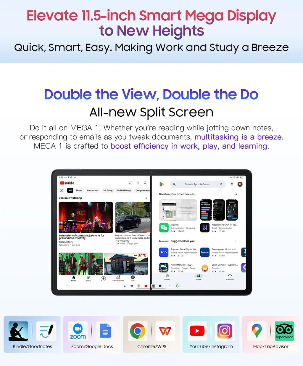 Blackview MEGA 1 Tablet with 11.5-inch 2.4K 120Hz display and split screen multitasking feature
