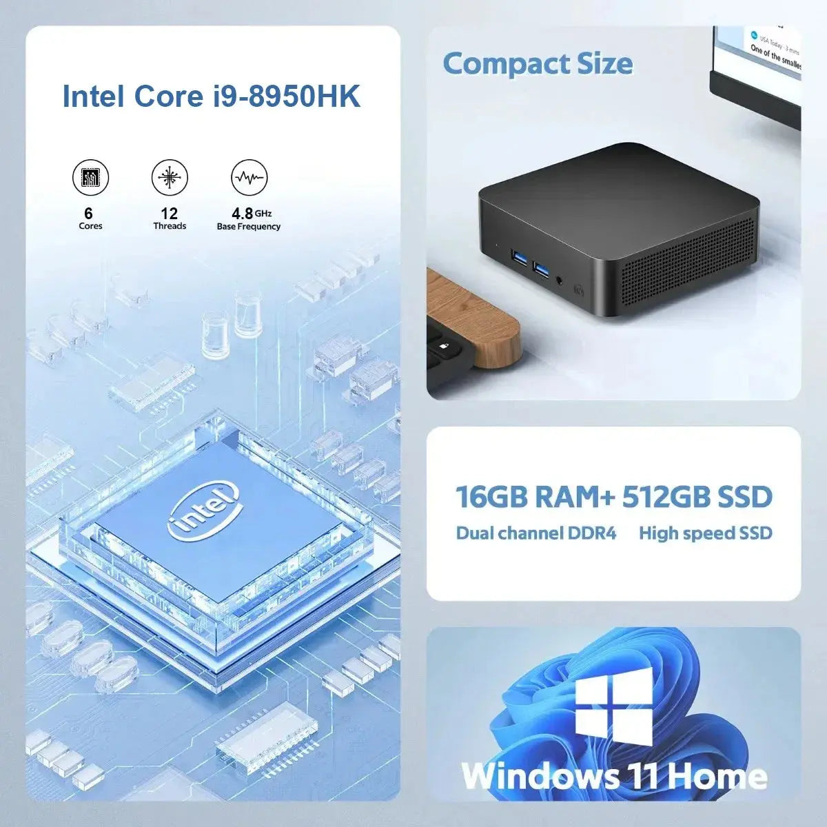MINI PC  Windows 11 Intel Core i9 8950HK/N5095A 16GB RAM 1TB SSD  WIFI 6 BT5.2 4K HD Mini Gaming office study Pc - Mega Store