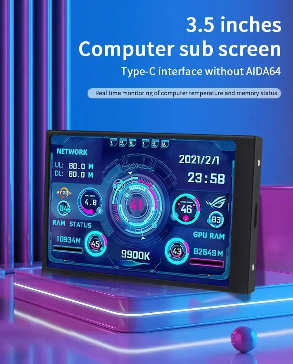 Mini 3.5 inch IPS USB Type C Secondary Screen CPU GPU RAM HDD Computer Monitor Display LCD Monitor Windows 8/10/11 Freely AIDA64 - Mega Store