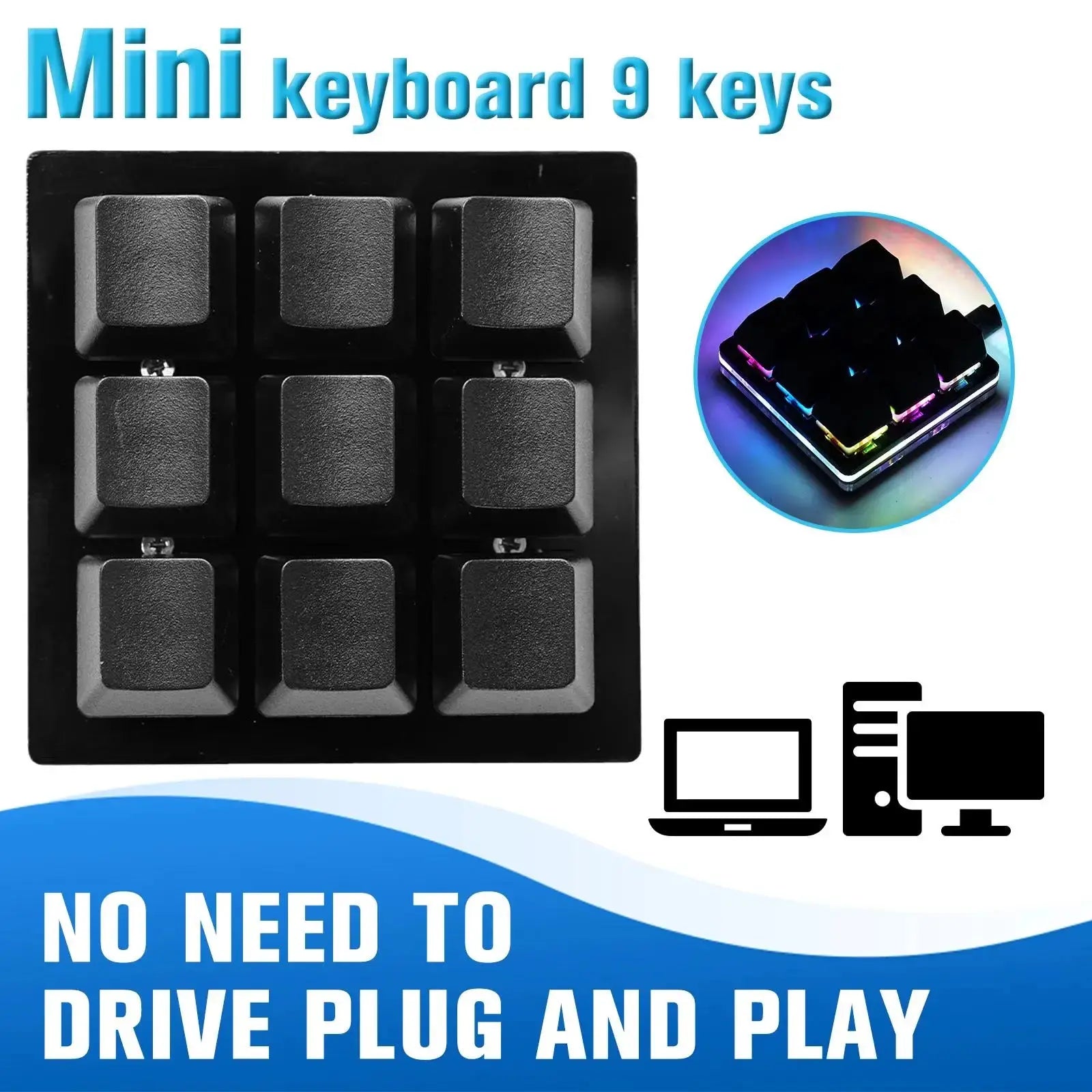 Mini 9 Keys Mechanical Keyboard Gaming Keyboard Hotswap Custom Macro RGB Programmable Support Keypad Shortcut L4B8 - Mega Store