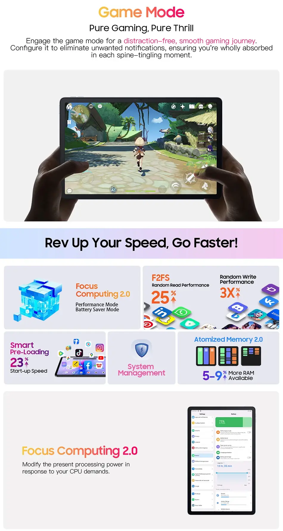 Blackview MEGA 1 Tablet 11.5 inch 2.4K 120Hz display gaming mode performance features