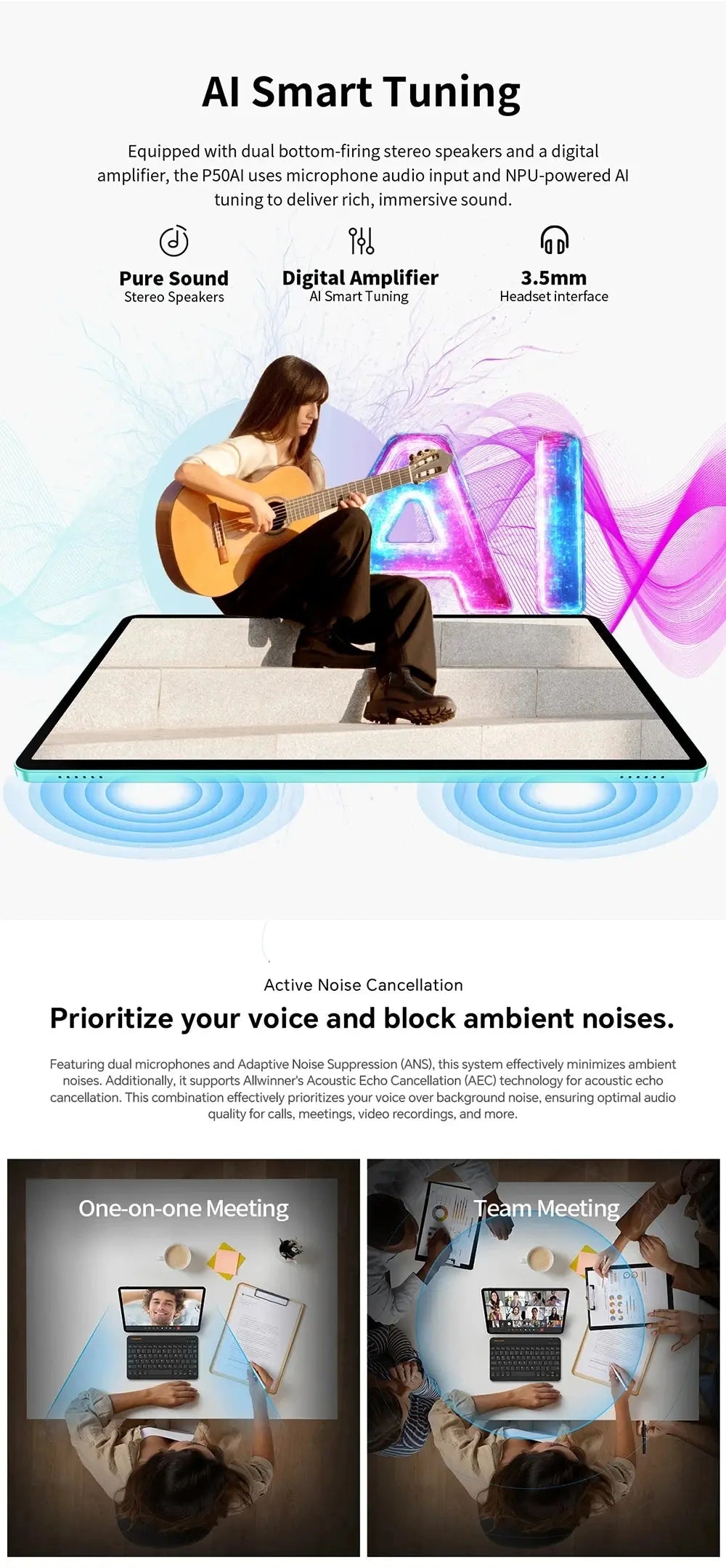 Teclast P50 AI Android 15 AllWinner A733-AI Table 11" 90Hz Screen Octa-Core 6GB 128GB LPDDR5 WIFI-6 7000mAh Battery AI Tab - Mega Store