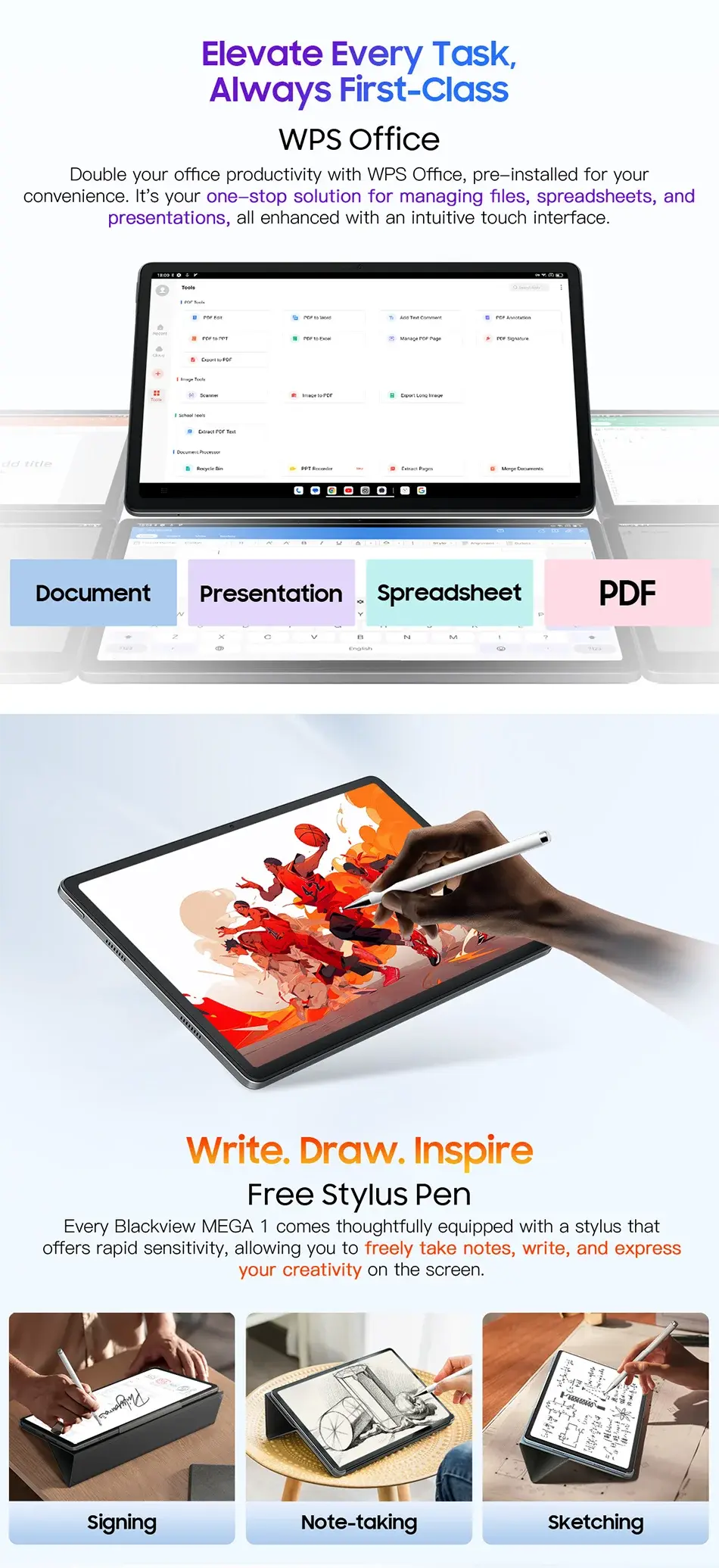 Blackview MEGA 1 Tablet 11.5 inch 2.4K display with stylus for drawing and office productivity features