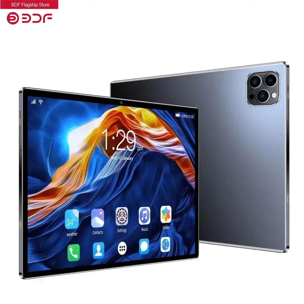 10.1 inch Android 13 tablet with octa core processor, 4GB RAM, 64GB storage, IPS screen, 5000mAh battery, dual cameras, and 3G Wi-Fi connectivity