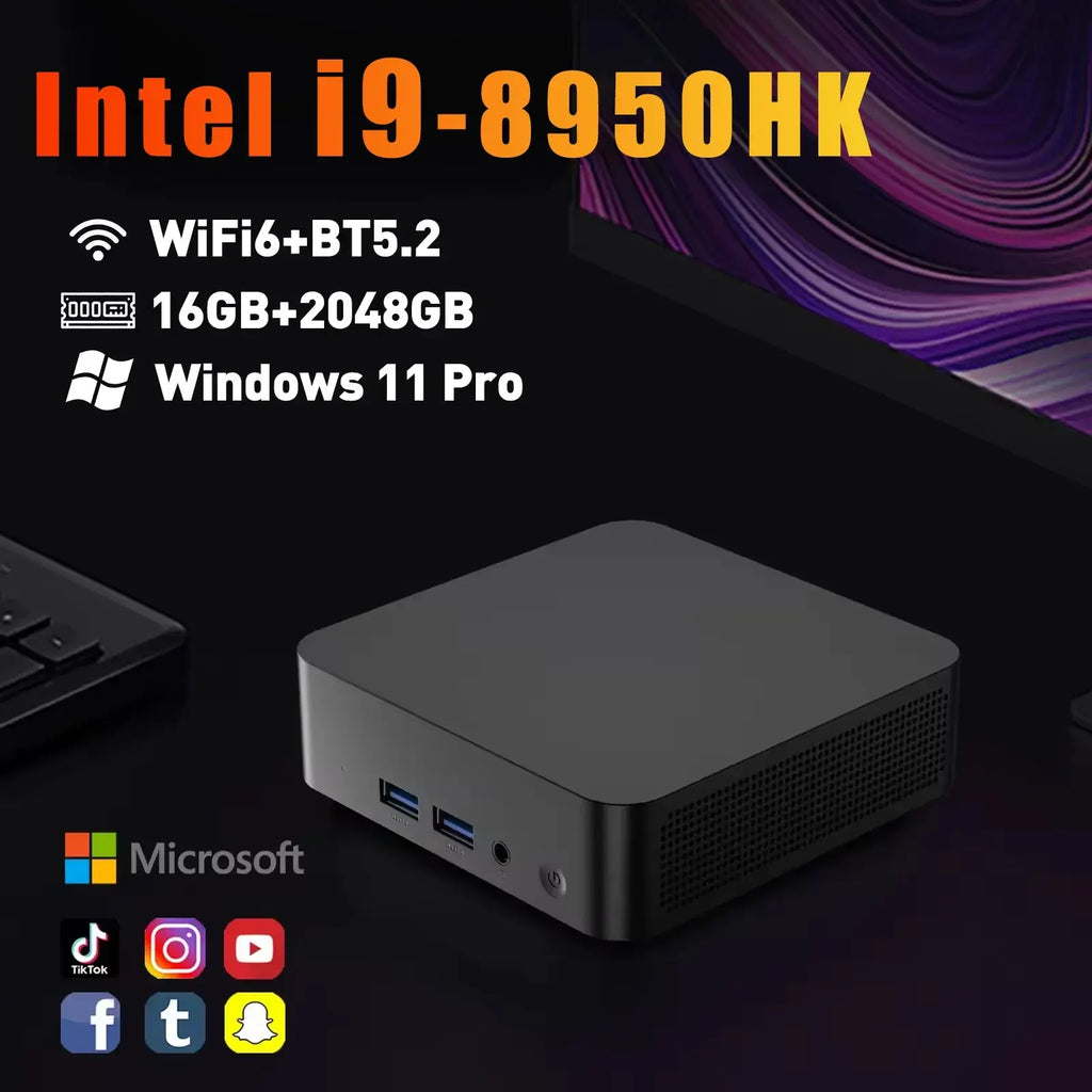 Compact Mini PC Windows 11 Pro with Intel i9-8950HK, 16GB RAM, 2TB storage, WiFi 6 and BT5.2 connectivity