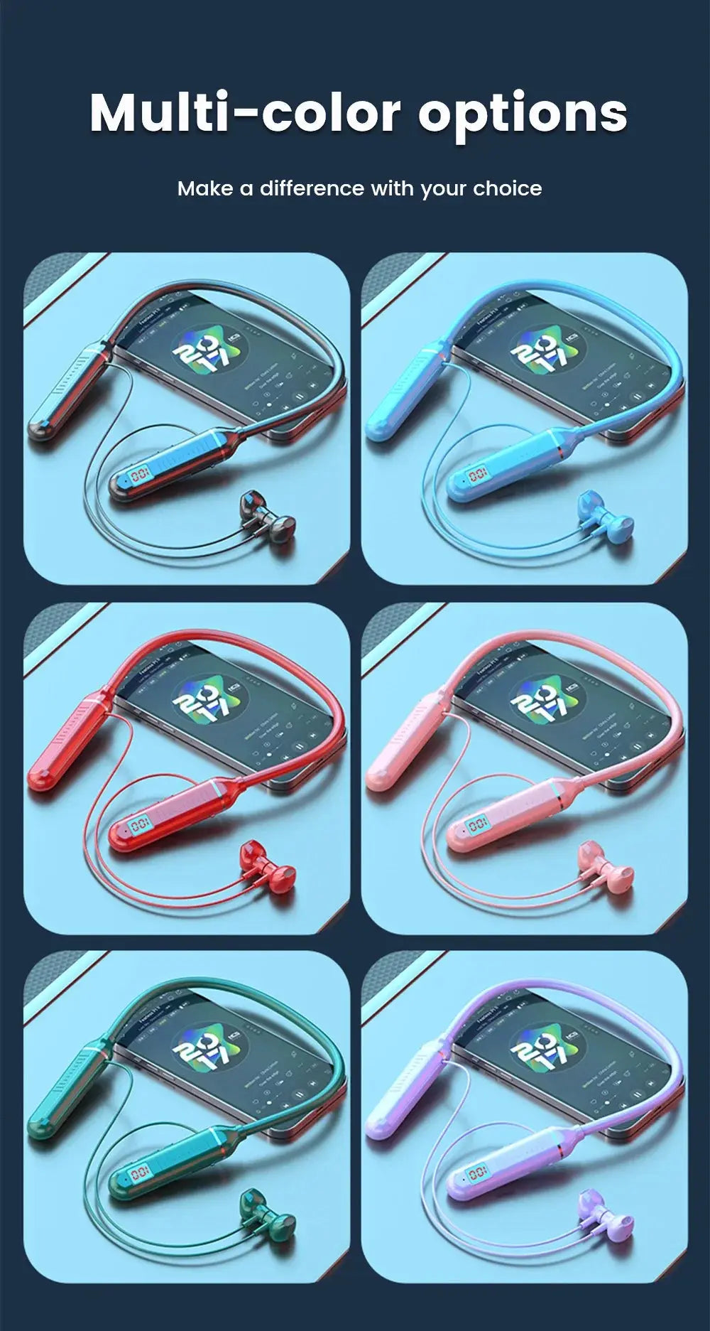 Wireless Earphones 5.3 Neckband Headphones Gaming LED Display Stereo Sports Headset Halter Waterproof Magnetic Earbuds Mega Store 4