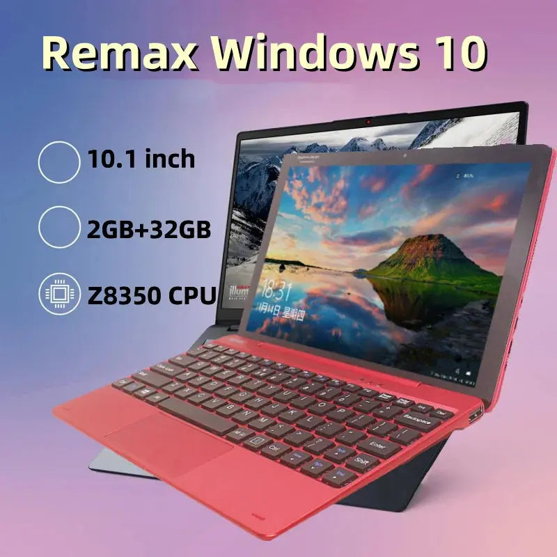10.1 inch Windows 10 tablet PC with Z8350 CPU, 2GB RAM, 32GB storage, IPS display, and detachable keyboard