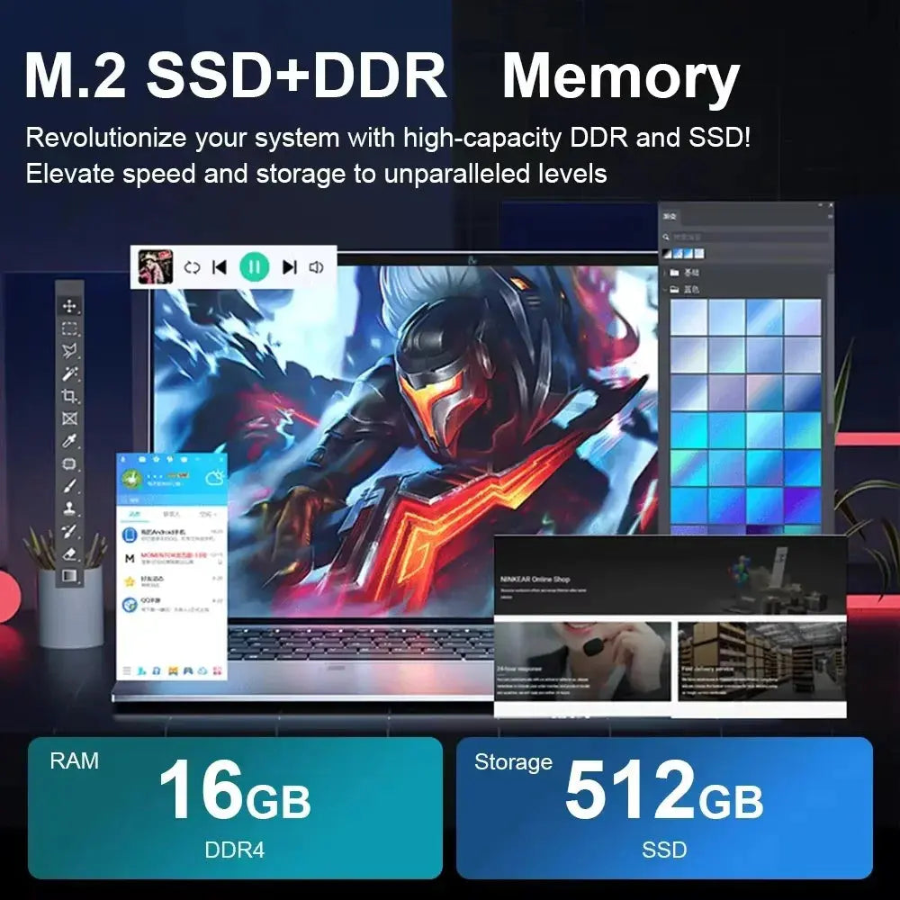 15.6 inch Laptop Computer Intel Celeron N4000 Notebook PC Fingerprint Unlock Windows 11 Pro 16GB RAM 1TB SSD 1920*1080P Laptops Mega Store 4