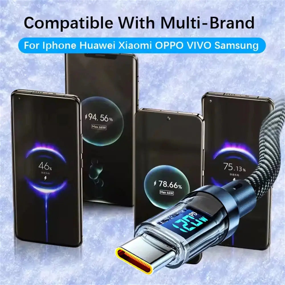 NNBILI 120W Type C to Type C Cable Phone Super Fast Charging Cable With LED Display USB To Type-C Data Cord For huawei oppo vivo Mega Store 4
