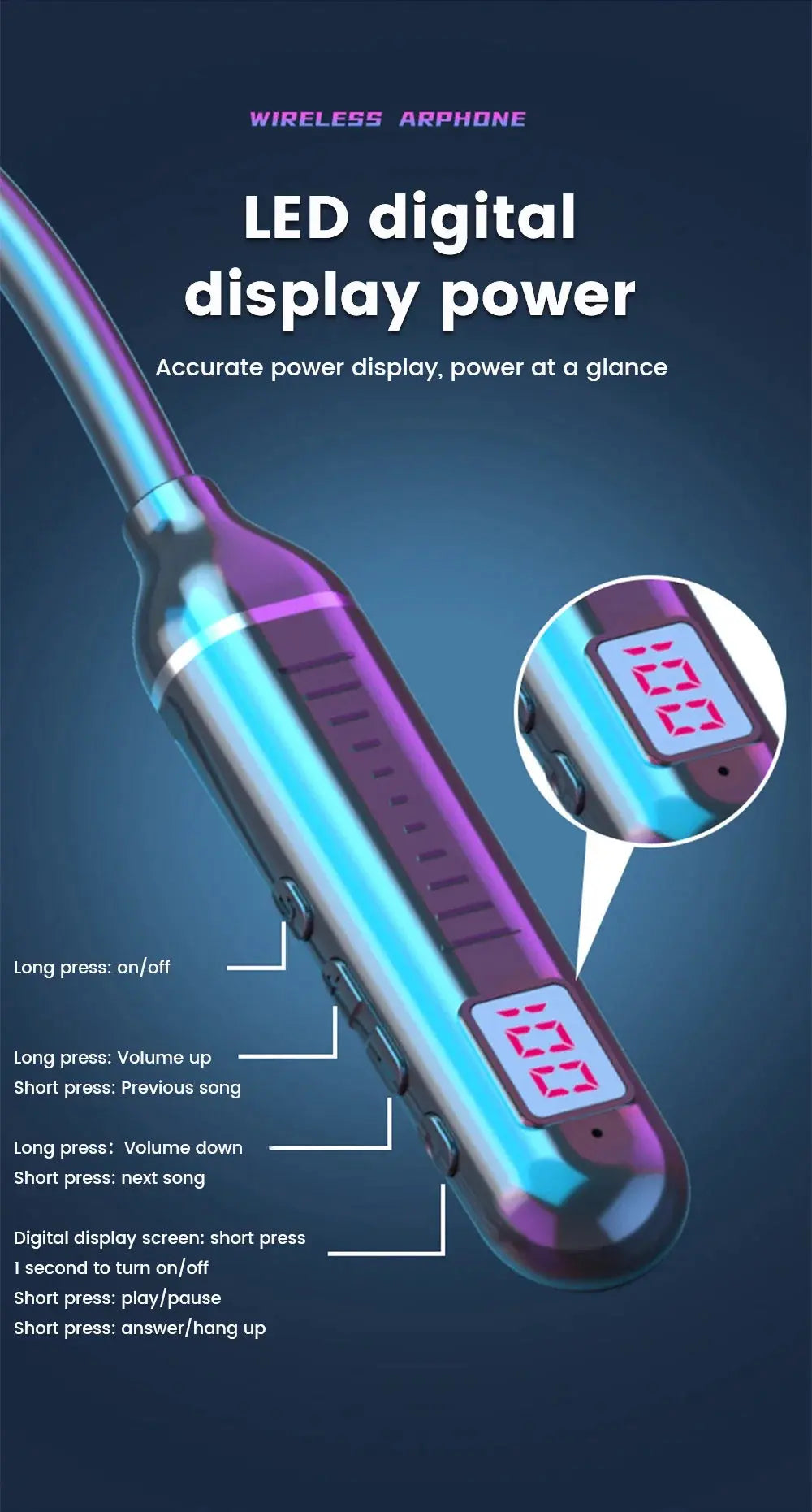 Wireless Earphones 5.3 Neckband Headphones Gaming LED Display Stereo Sports Headset Halter Waterproof Magnetic Earbuds Mega Store 4